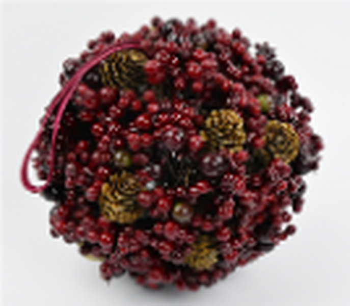 Luxery Hanging Ball Burgendy Berry with Mini Pinecone