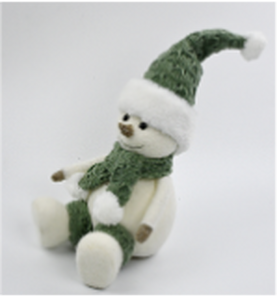 Felt Sage and White Sitting Snowman