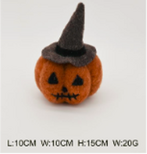Felt Natural Halloween Pumpkin with Witches Hat