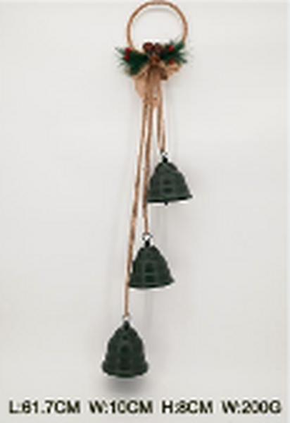 Hanging Trio of Green Bells on Hoop