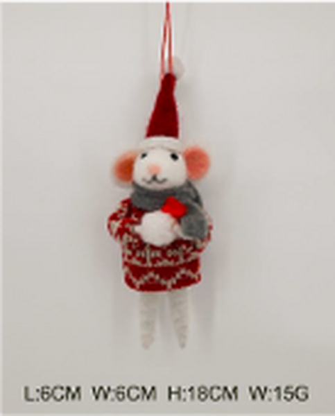 Felt Hanging Mouse in Christmas Sweater and Santa Hat