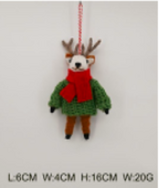 Felt Hanging Reindeer with Green Sweater and Red Scarf