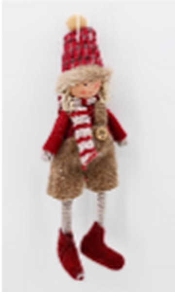Fabric Hanging Boy in Winter Outfit Red and Brown