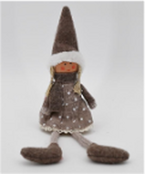 Fabric Sitting Girl in Brown Outfit