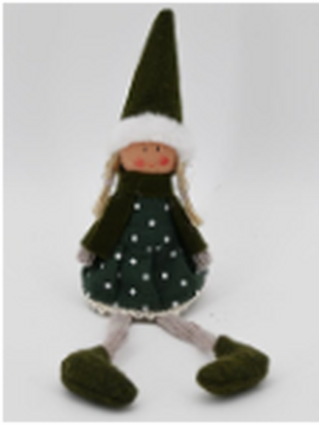 Fabric Sitting Girl in Green Outfit