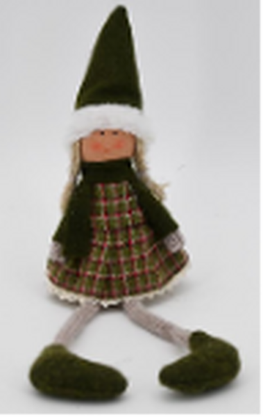 Fabric Sitting Girl in Green Outfit