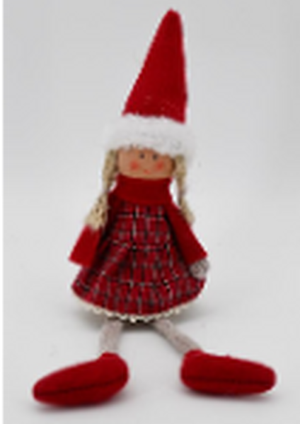 Fabric Sitting Girl in Red Outfit