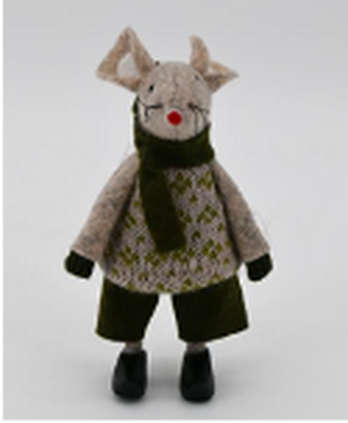 Fabric Standing Boy Mouse in Cloggs Green and Brown