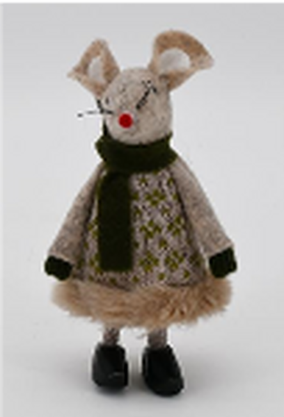 Fabric Standing Girl Mouse in Cloggs Green and Brown