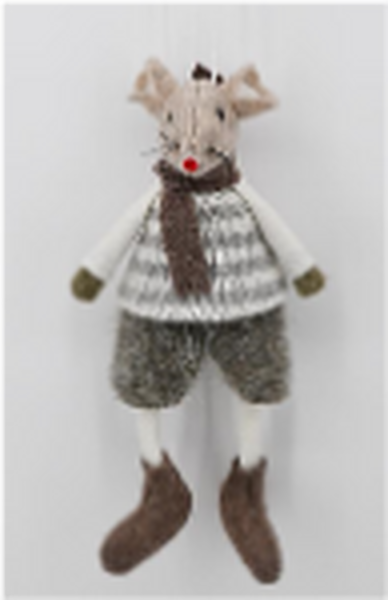 Fabric Hanging Boy Mouse in Brown and Grey Stripey Outfit