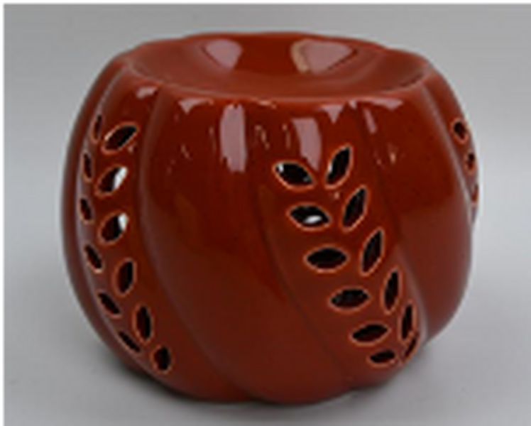 Burnt Orange Ceramic Wax Burner with Leaf Detail