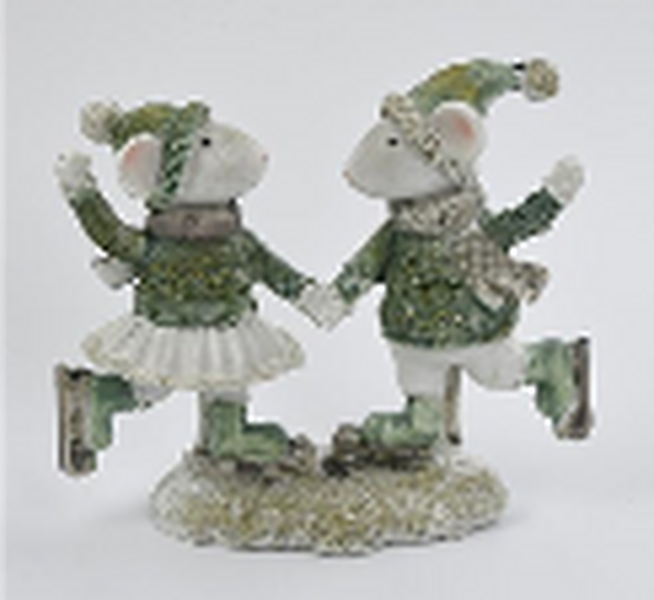 Resin Christmas Mice skating  White and Sage Green