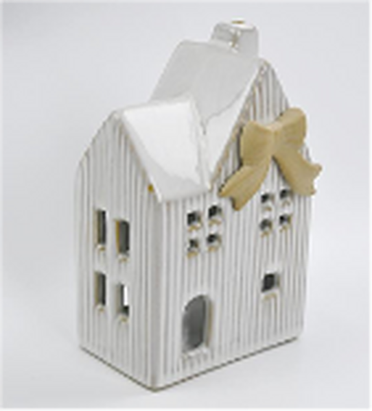 Ceramic Natural Tealight House with Bow Detail Large