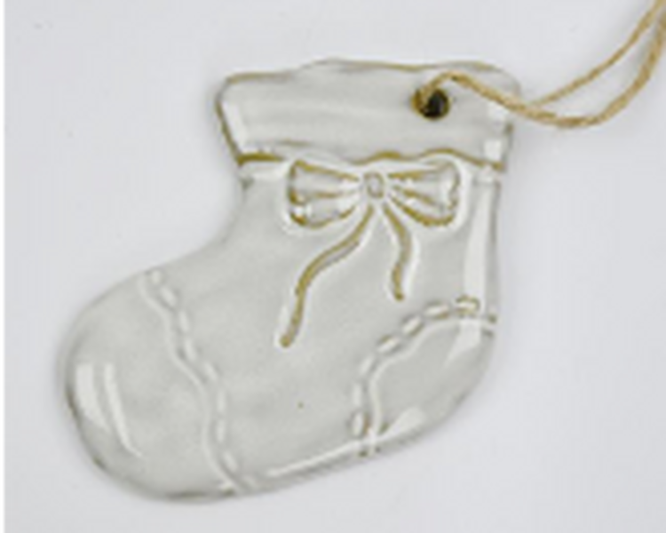 Ceramic Natural Hanging Stocking with Bow