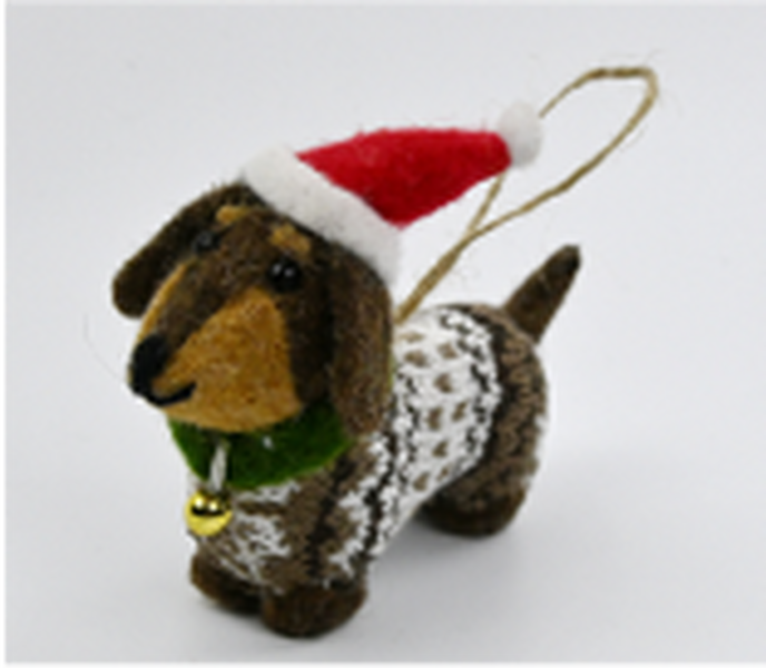 Felt Hanging Sausage Dog in Sweater with Santa Hat