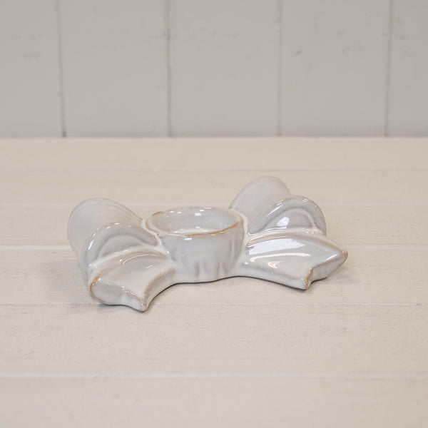 Natural Ceramic Bow Candle Holder 9.5cm x 9.3cm x 13cm