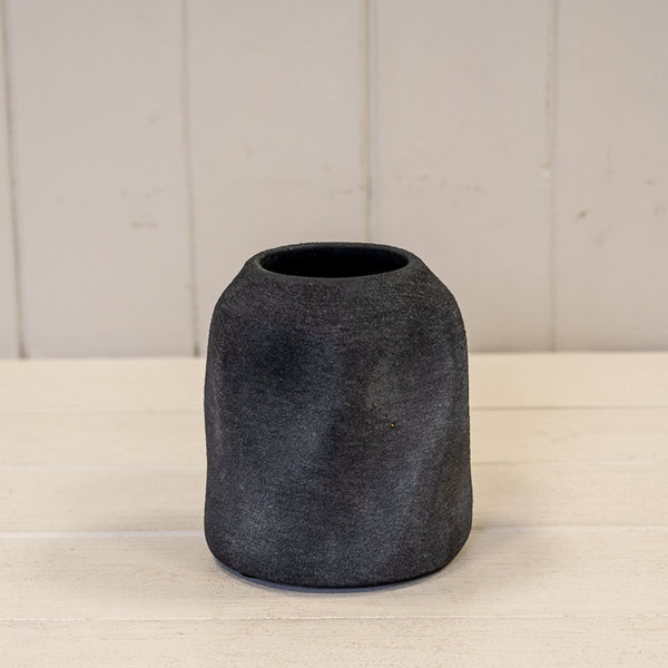 Grey Textured Small Sculptured Vase 10cm x 10cm x 11cm