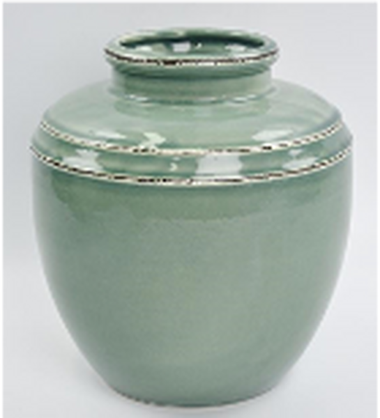 Natural Rustic Ceramic Vase with Double Line Detail Large