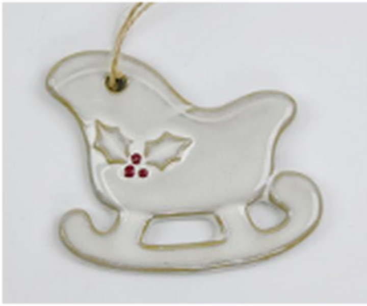 Ceramic Natural Hanging Sleigh with Holly Detail