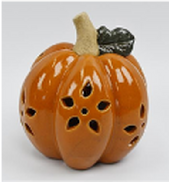 Ceramic Pumpkin with Cutout Detail LED Timer