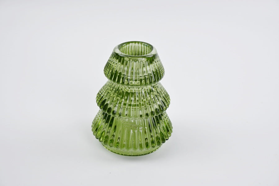 Vintage Green Ribbed Tree Candle Holder