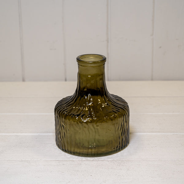 Olive Green Decorative Glass Bottle 11cm x 11cm x 13cm