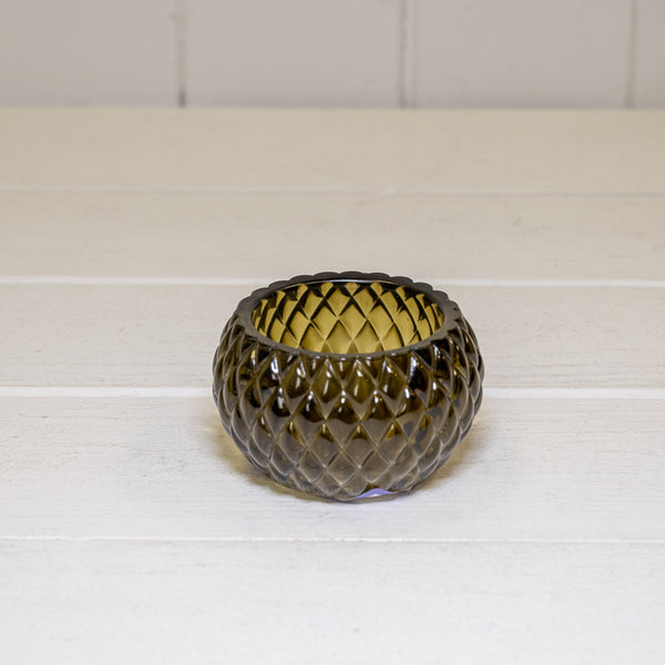 Olive Green Diamond Pattern Tealight Holder 7cm x 7cm x4.2cm