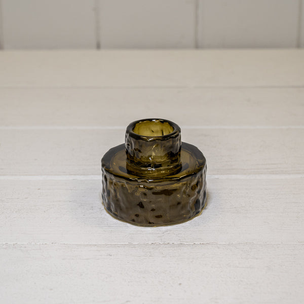 Olive Green Textured Candle Holder 6.6cm x 6.6cm x 5.3cm