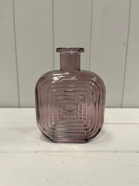 Amethyst Square Glass Bottle with Ribbed Design