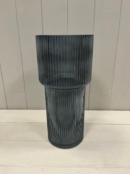 Blue Tall Glass Ribbed Vase 14cm x 29.5 x 11cm x