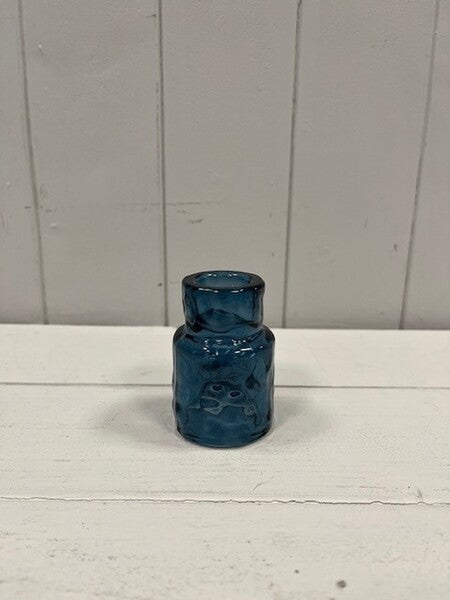 Small Blue Textured Candle Holder 4.8cm x 4.8cm x 6.8cm