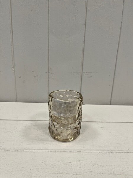 Large Smokey Brown Straight Textured Candle Holder 6cm x 6cm x 7.4cm