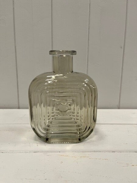 Smokey Brown Square Glass Bottle with Ribbed Design