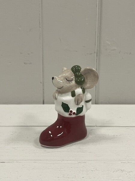 Ceramic Mouse in Red Stocking