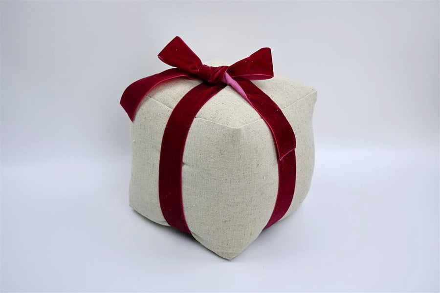 Natural Christmas Present with Red Velvet Bow  Doorstop