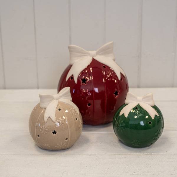 Beige LED Bauble with Bow