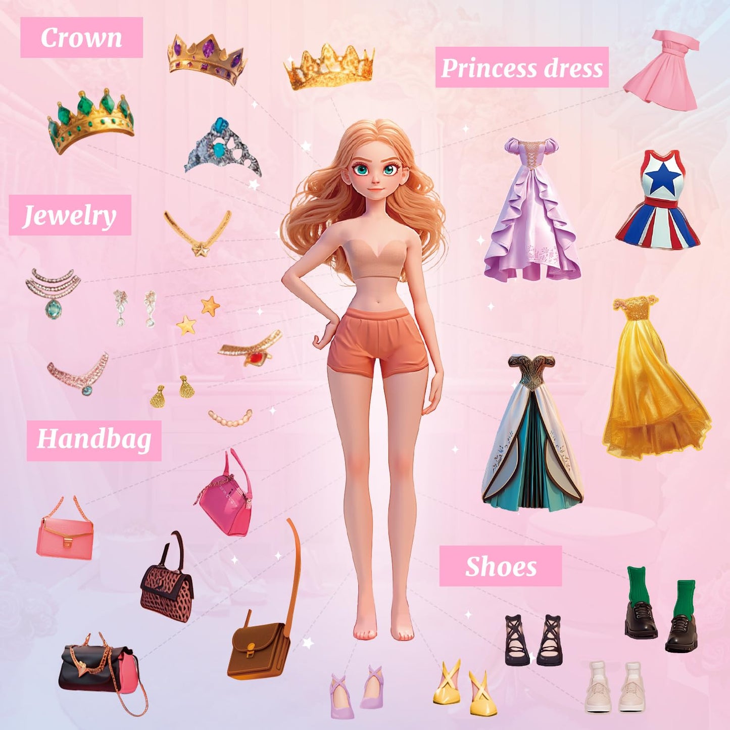 PAGEMORE 25 Sheets Dress Up Stickers for Kids – Princess Sticker Set for Creative Play & Gifts