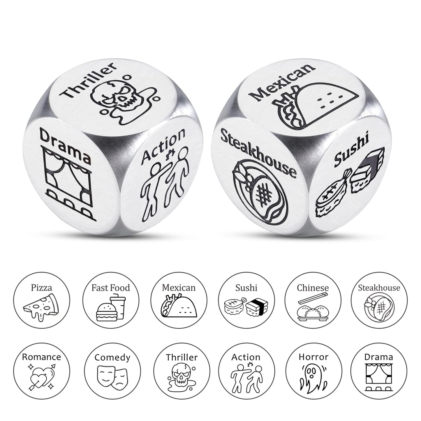 Paginafr 2PCS Food & Movie Decision Dices – Date Night & Gift Idea