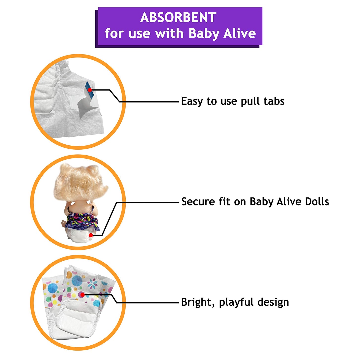 Pail Buddies Doll Diapers Refill 32 Count for Baby Alive 10–14 Inch Dolls