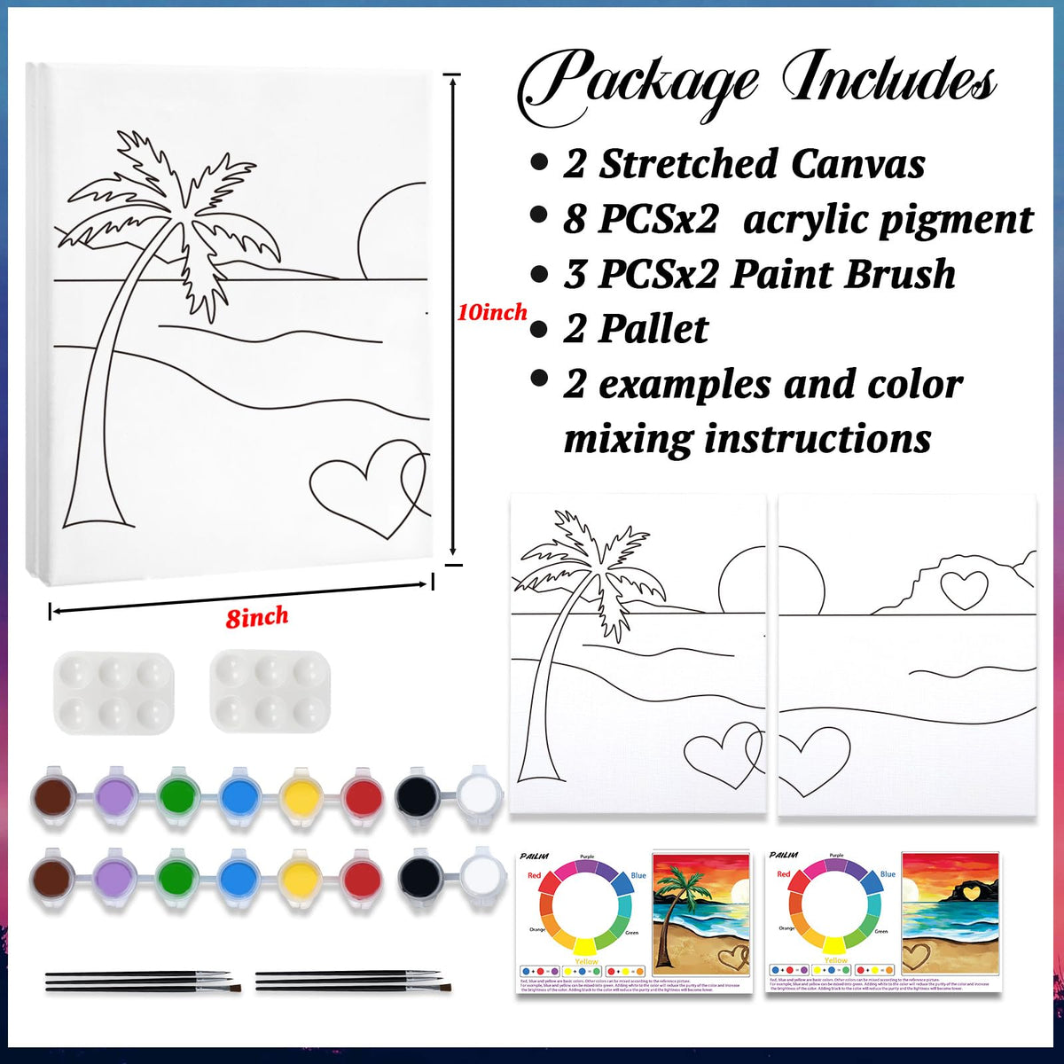 PAILIM 8x10 Couples Painting Kit – Sip & Paint at Home Date Night