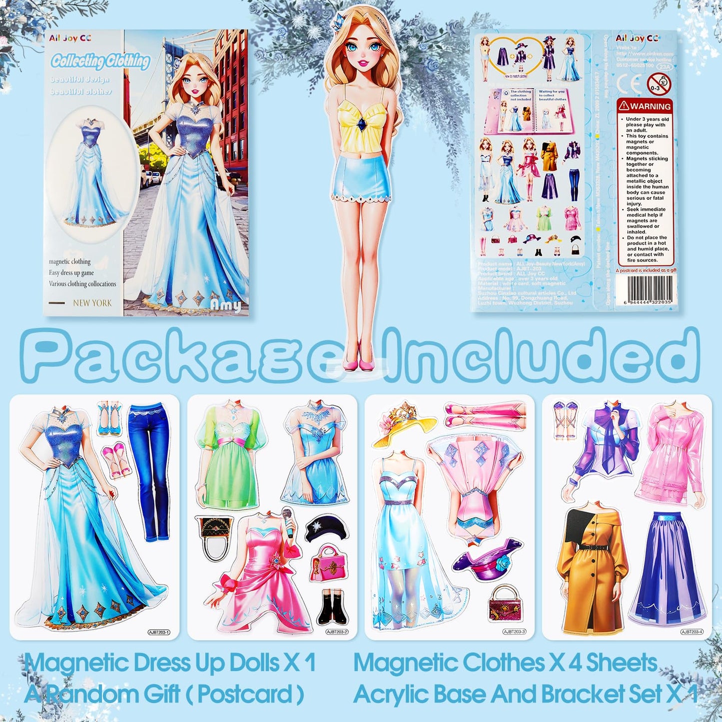 PainZieteg Magnetic Dress Up Dolls – Portable Princess Paper Dolls for Girls 4-10 (Amy)