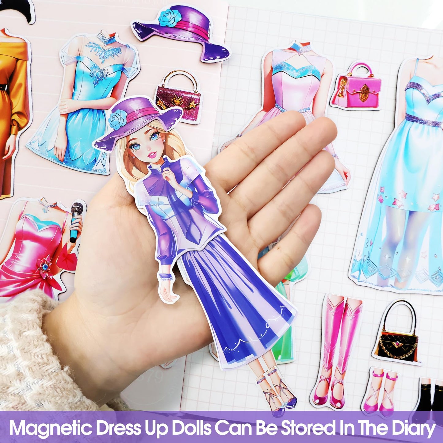 PainZieteg Magnetic Dress Up Dolls – Portable Princess Paper Dolls for Girls 4-10 (Amy)
