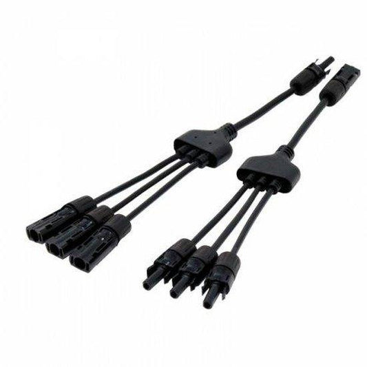 Pair of 3-to-1 MC4 cable assemblies for solar panels and photovoltaic systems