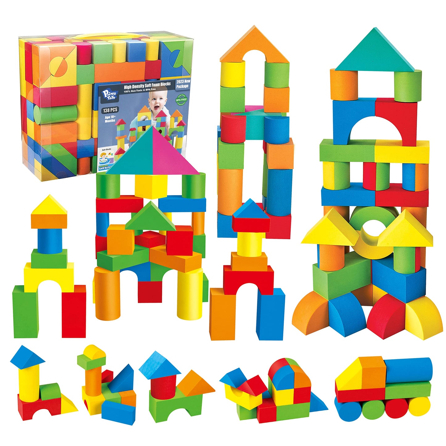 Pairez Toys Foam Blocks for Toddlers - 138-Piece Soft EVA Stacking & Learning Toy Set