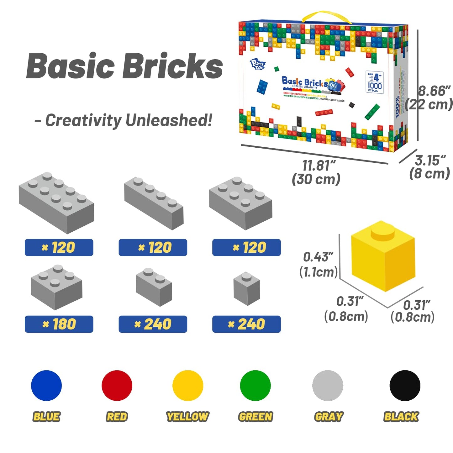 Pairez Toys 1000-Piece Building Bricks Set — Classic MOC Starter, Compatible with Major Brands