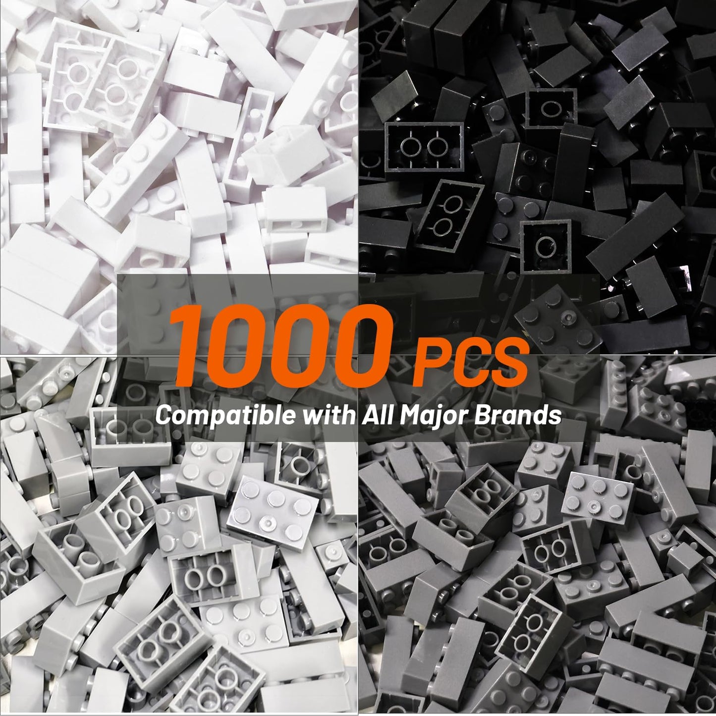 Pairez Toys 1000-Piece Building Blocks Set – 2x4 Bricks, STEM Toys for Kids 4–8 (Black, Gray, White)