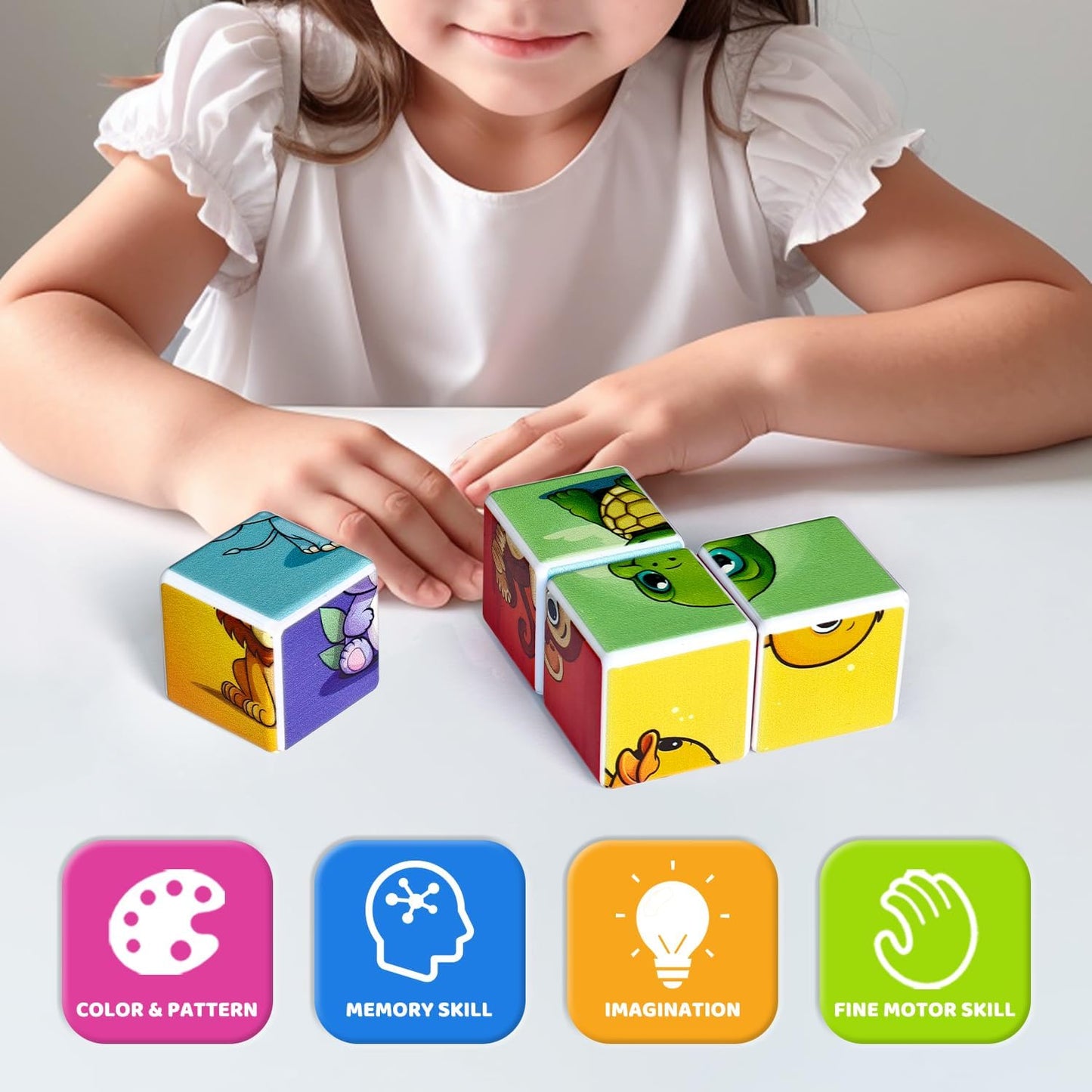 Pairez Toys 3D Magnetic Cubic Jigsaw Blocks for Toddlers – 1.65 in, 6 Animal Patterns