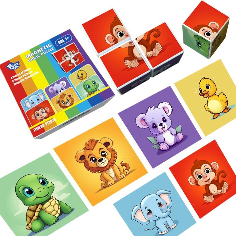 Pairez Toys 3D Magnetic Cubic Jigsaw Blocks for Toddlers – 1.65 in, 6 Animal Patterns