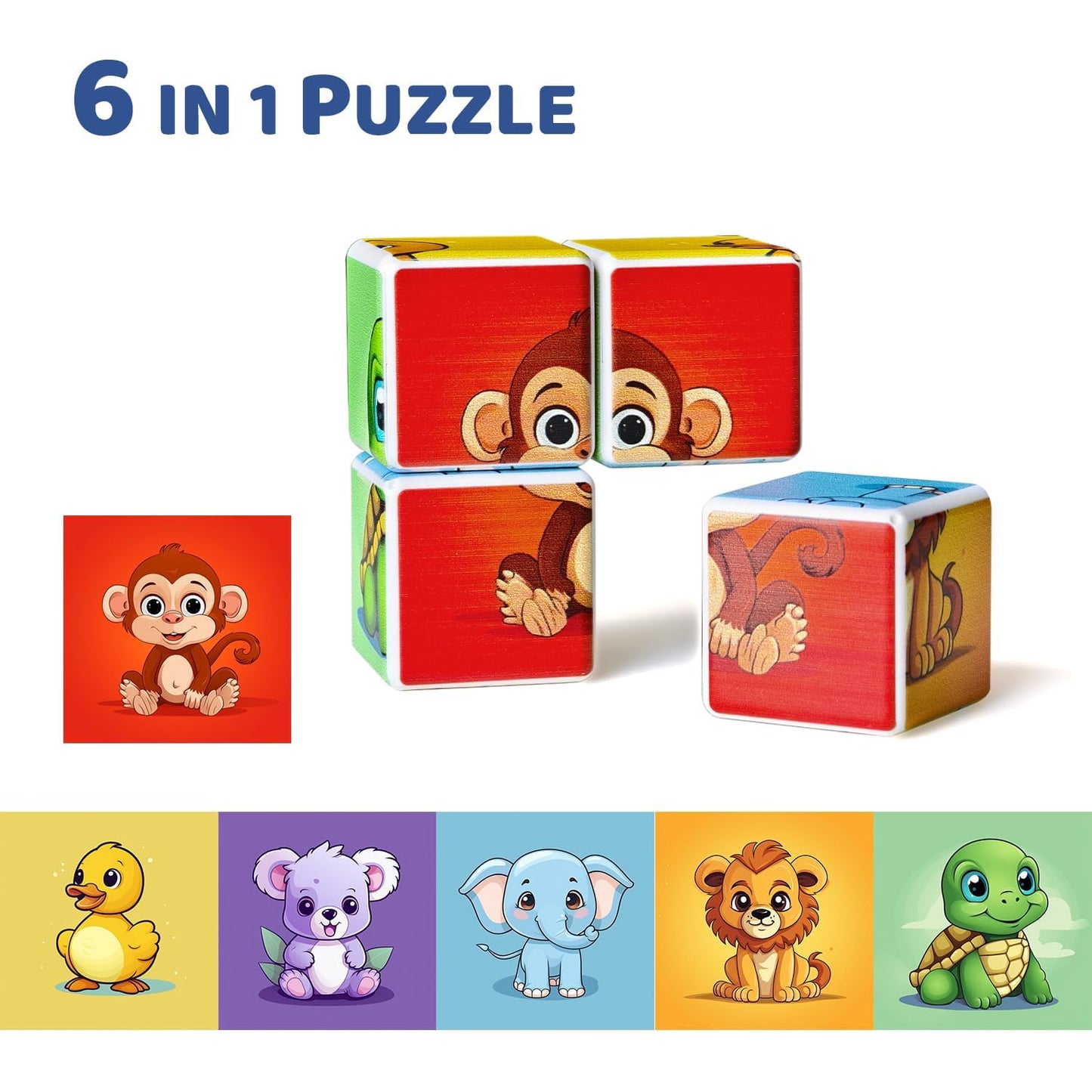 Pairez Toys 3D Magnetic Cubic Jigsaw Blocks for Toddlers – 1.65 in, 6 Animal Patterns