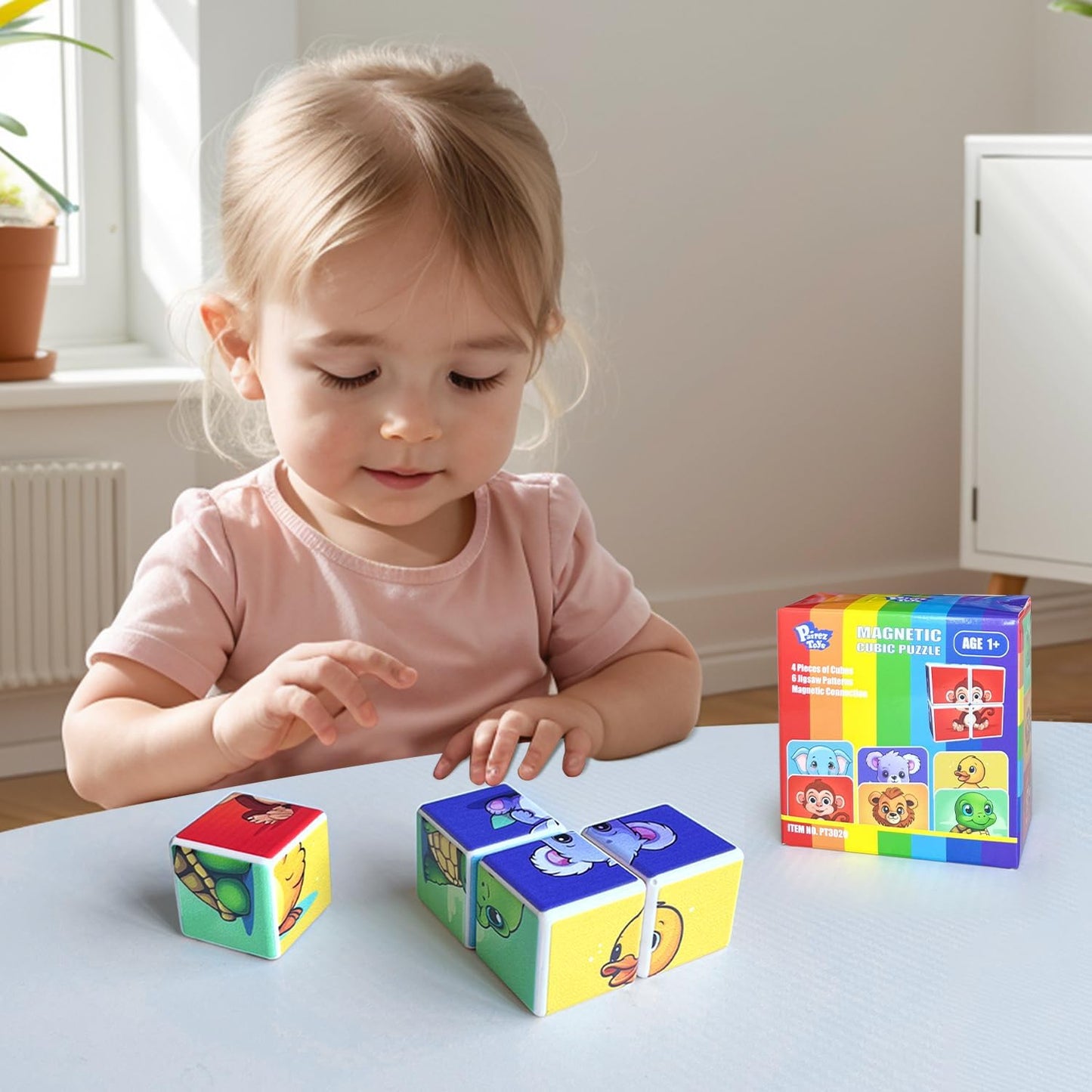 Pairez Toys 3D Magnetic Cubic Jigsaw Blocks for Toddlers – 1.65 in, 6 Animal Patterns